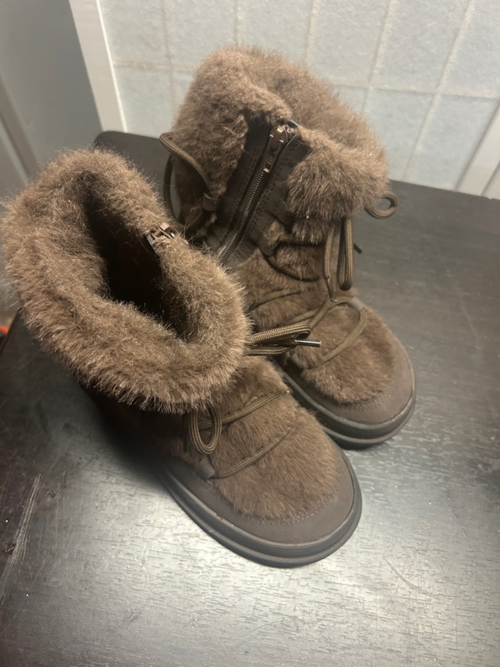 Zara Brown Faux-Fur Kids Rain & Snow Boots